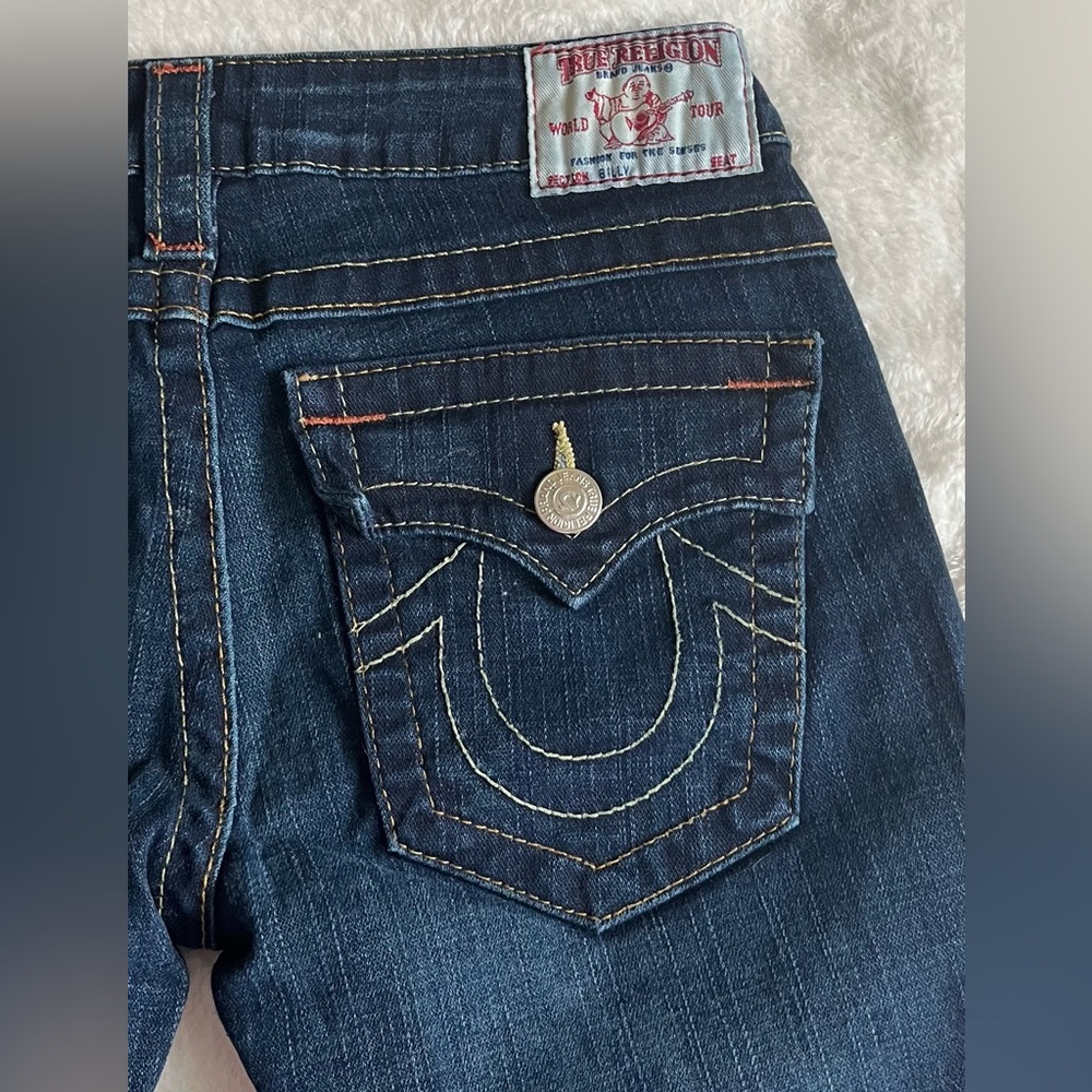 TRUE RELIGION Blue Jeans Women’s Straining Leg Sz 27 - Picture 5 of 12
